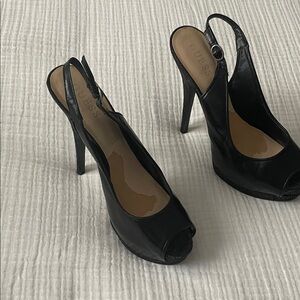 Guess Black Peep-Toe Slingback Heels